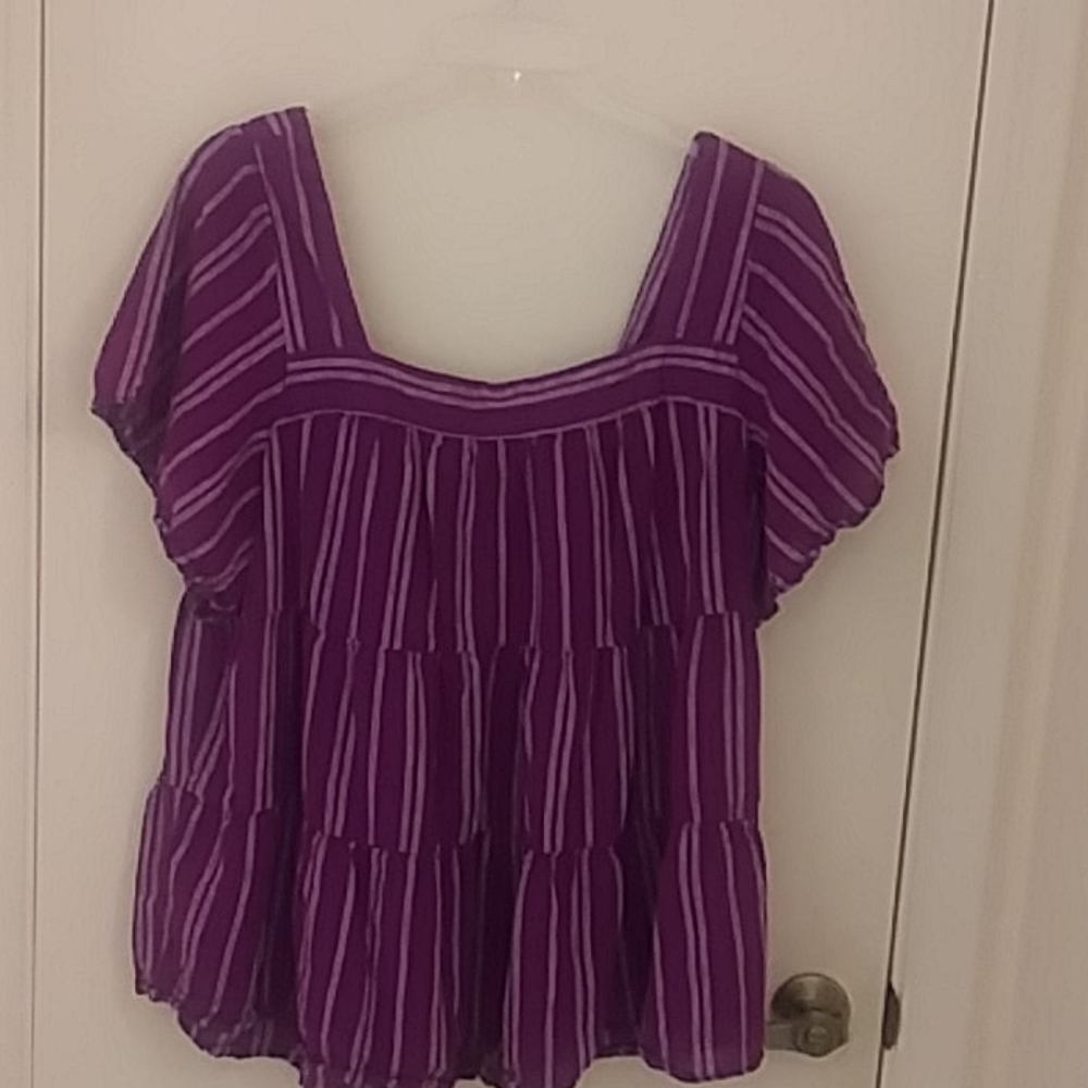 Terra & Sky Purple Striped Tiered Women's Tunic